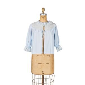 Vintage 50s Charmode Baby Pastel Blue Bed Jacket Pinup Lingerie Negligee Lace, S